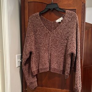 Pink Rose Women's V-Neck Brown Sweater
